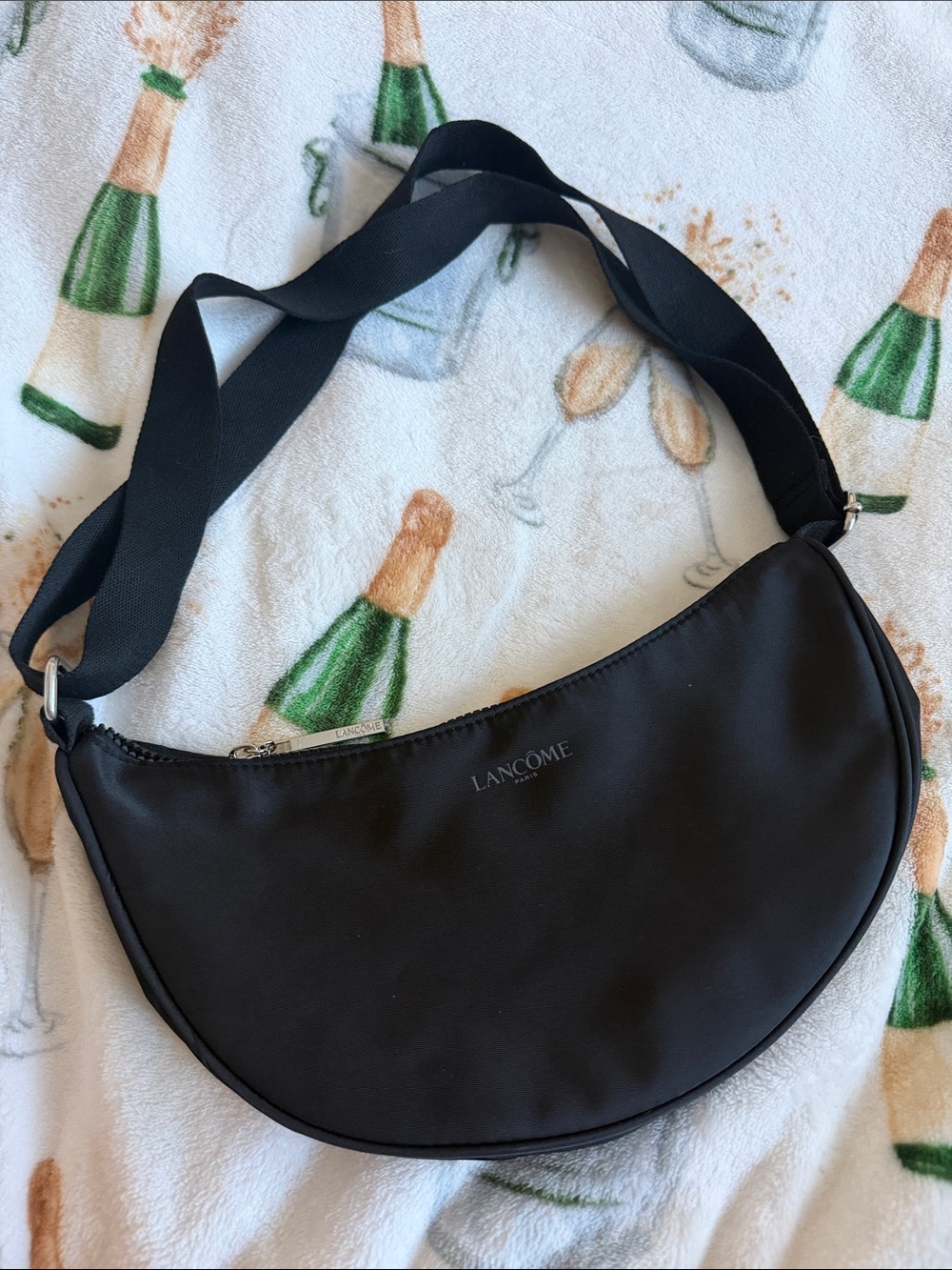 Lancome Black Crescent Shoulder Bag with Wide Strap